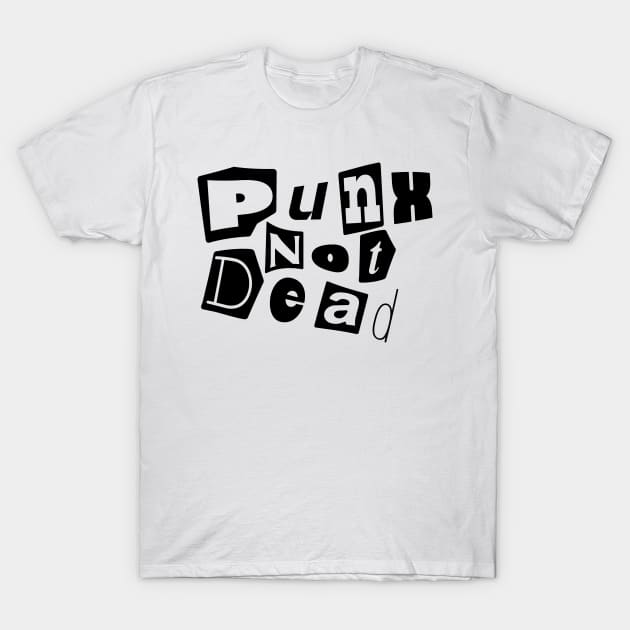 "Rebellious Spirit: Punk's Not Dead" Retro Newspaper Cutout Tee T-Shirt by Skull Riffs & Zombie Threads